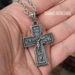 Russian Orthodox Cross Necklace Slavic Stainless Steel Pendant Chain