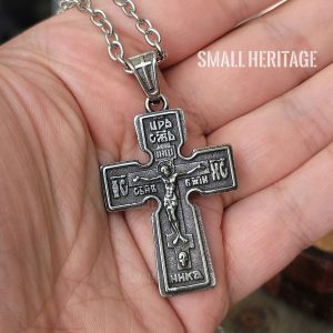 Russian Orthodox Cross Necklace Slavic Stainless Steel Pendant Chain