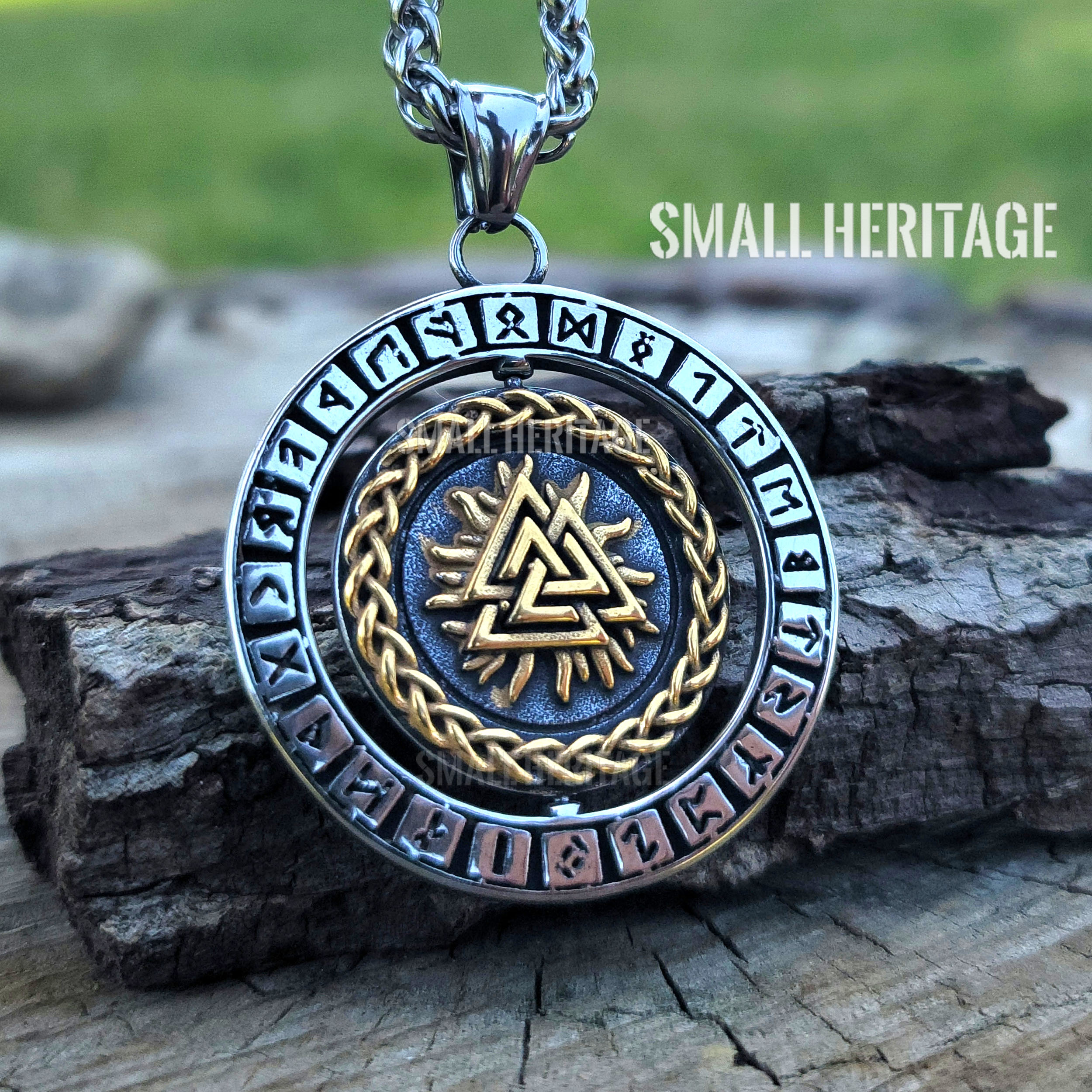 Rotating Viking Stainless Steel Necklace Norse Vegvisir Valknut Pendant Runes