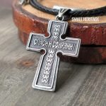 Leather Cord Russian Orthodox Cross Necklace Slavic Stainless Steel Pendant Chain