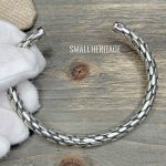 925 Sterling Silver Men Bracelet Vintage Style Cuff Arm Ring Medieval Bangle