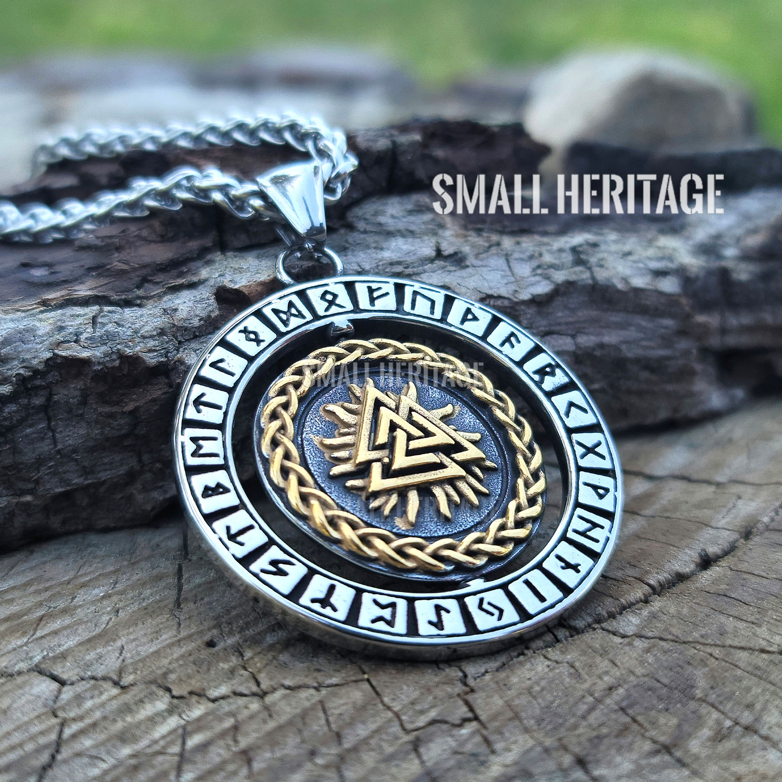 Rotating Viking Stainless Steel Necklace Norse Vegvisir Valknut Pendant Runes