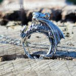 925 Sterling Silver Dragon Necklace Amulet Pendant 20.8 In Chain