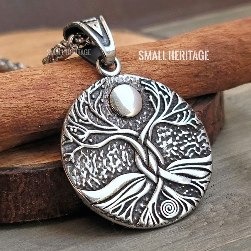 Viking Yggdrasil Necklace Norse Rune Stainless Steel Pendant Tree of Life Amulet