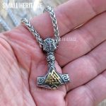 Viking Mjolnir Hammer Small Pendant Valknut Stainless Steel Necklace