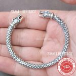 SMALL HERITAGE 925 Sterling Silver Viking Bracelet Norse Cuff Medieval Style Arm Ring