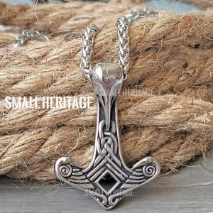 Viking Raven Necklace Mjolnir Stainless Steel Hammer Pendant Chain