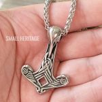 Viking Raven Necklace Mjolnir Stainless Steel Hammer Pendant Chain