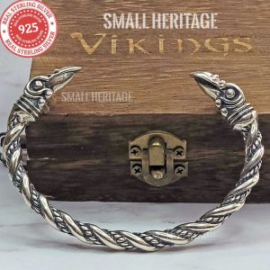 Raven Bracelet 925 Sterling Silver Viking Cuff Medieval Style Arm Ring