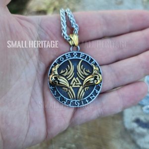Raven Necklace Huginn & Muninn Rune Valknut Viking Pendant Vegvisir