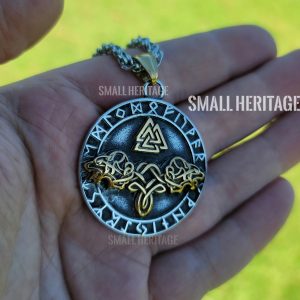 Wolf Necklace Stainless Steel Geri & Freki Pendant Rune Valknut Viking