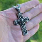 Lion Cross Necklace Stainless Steel Christian Pendant Medieval Style