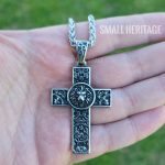 Lion Cross Necklace Stainless Steel Christian Pendant Medieval Style