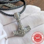 Viking Mjolnir Wolf Necklace 925 Sterling Silver Hammer Pendant