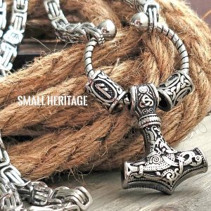 Viking King Necklace Stainless Steel Hammer Pendant Chain Mjolnir