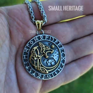 Viking Wolf Necklace Norse Rune Vegvisir Stainless Steel Yggdrasil Pendant