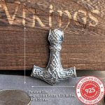 Viking Mjolnir Wolf Necklace 925 Sterling Silver Hammer Pendant