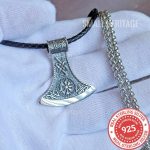 Viking Axe Necklace 925 Sterling Silver Norse Pendant Vegvisir Amulet