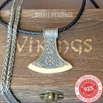 Viking Axe Necklace 925 Sterling Silver Norse Pendant Vegvisir Amulet