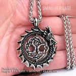 Viking Dragon Necklace 316L Stainless Steel Pendant Chain Norse Amulet Yggdrasil