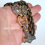 Men Viking Stainless Steel Wolf Necklace Thor Hammer Mjolnir Pendant Gold Black