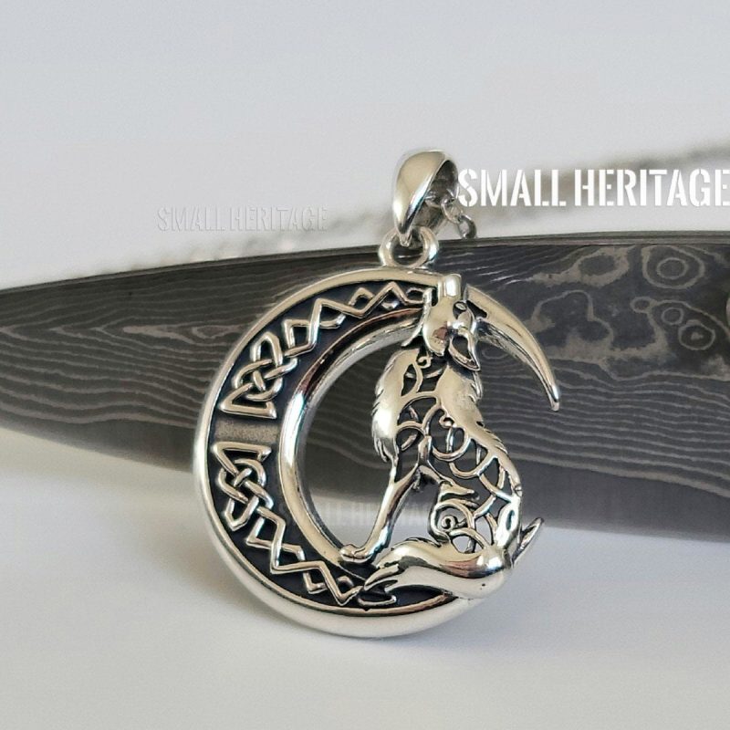 Small Heritage 925 Sterling Silver Wolf Moon Necklace