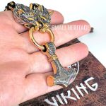 Men Viking Stainless Steel Wolf Necklace Thor Hammer Mjolnir Pendant Gold Black