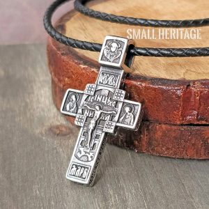 Orthodox Cross Necklace Russian Slavic Stainless Steel Pendant