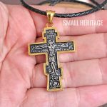 Stainless Steel Cross Necklace Slavic Pendant Silver-Gold Color