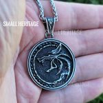 Wolf Head Stainless Steel Necklace Wizard Witcher Pendant Amulet