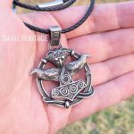 Viking Stainless Steel Mjolnir Necklace Huginn Muninn Pendant Raven