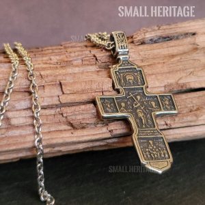 Christian Cross Necklace Double Sided Stainless Steel Pendant Men Women Rope