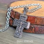 Stainless Steel Orthodox Cross Necklace Slavic Pendant Eastern European Men