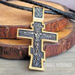 Large Orthodox Cross Necklace Gold-Black Color