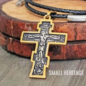 Stainless Steel Cross Necklace Slavic Pendant Silver-Gold Color