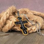 Cross Necklace Stainless Steel Slavic Gold-Black Color Orthodox Pendant