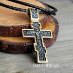 Large Orthodox Cross Necklace Gold-Black Color