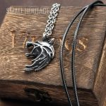 Small Heritage Wolf Head Viking Necklace Witcher Pendant