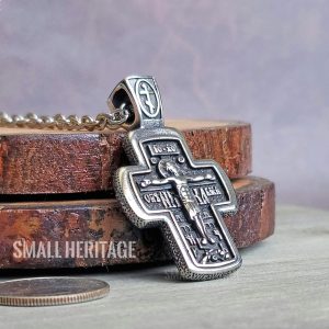 Small Heritage Orthodox Cross Necklace Eastern European Slavic Pendant
