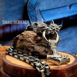 Men Viking Wolf Necklace Stainless Steel Pendant Chain