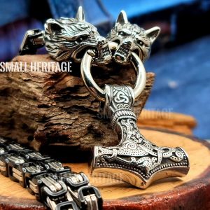 Men Viking Wolf Necklace Stainless Steel Pendant Chain