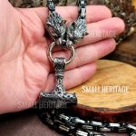 Men Viking Wolf Necklace Stainless Steel Pendant Chain