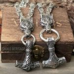 Wolf Head Viking Necklace Stainless Steel Norse Mjolnir Pendant