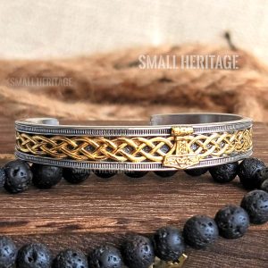Silver-Gold Color Stainless Steel Viking Bracelet Hammer Gift Box