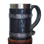 Viking Mug Norse Beer Drinking Cup Tankard Black Color with Runes