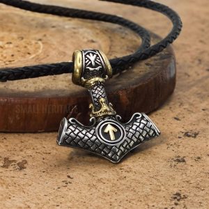 Norse Mjolnir Necklace Stainless Steel Hammer Leather Rope Chain