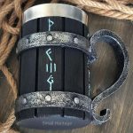Viking Mug Norse Beer Drinking Cup Tankard Black Color with Runes