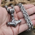 Large Mjolnir Necklace Norse Thurisaz Rune