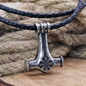 Helm of Awe Mjolnir Viking Protection Necklace Thurisaz Rune