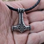 Leather Rope - Helm of Awe Mjolnir Viking Protection Necklace Thurisaz Rune